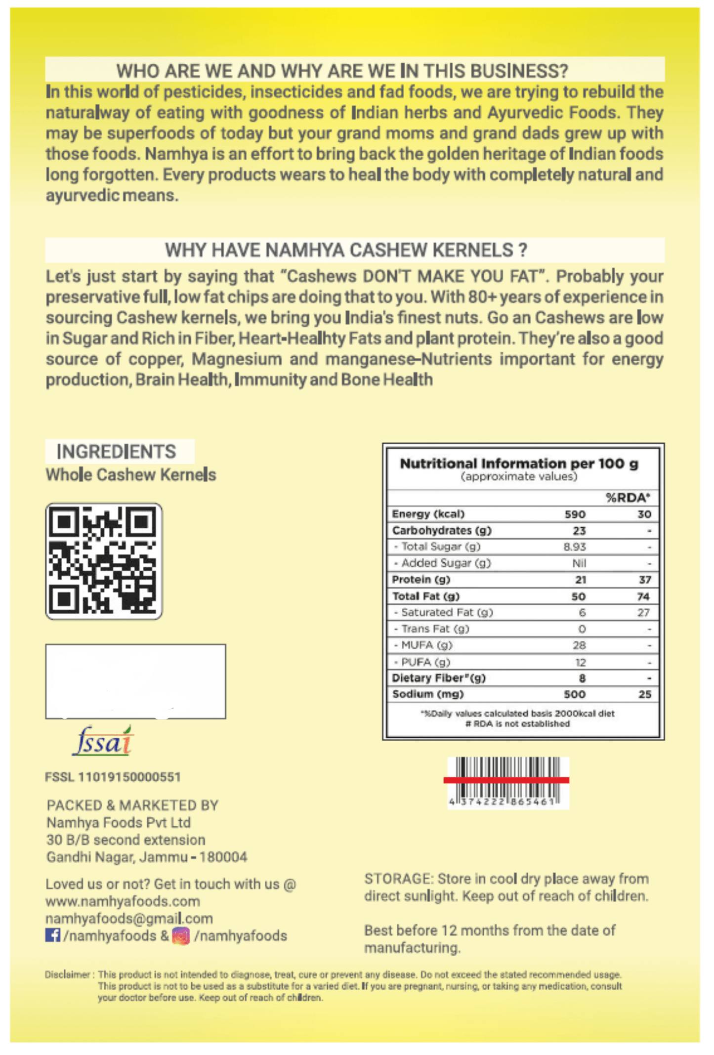 Namhya Cashew Kernels (Gluten Free, Plant Based Protein, 200g)