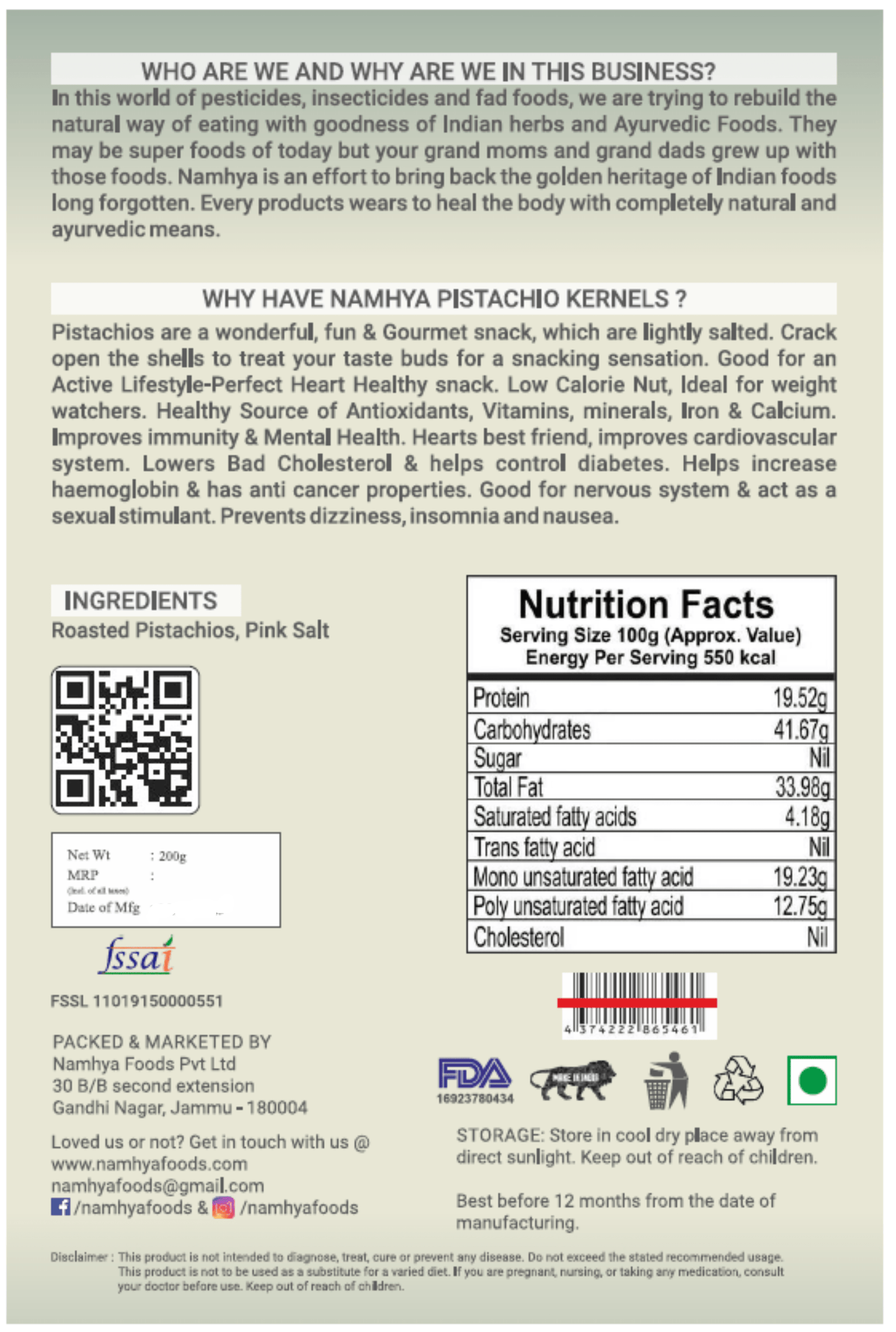 Namhya Premium California Pistachios -Rich in Antioxidant and Gut Friendly (200g)