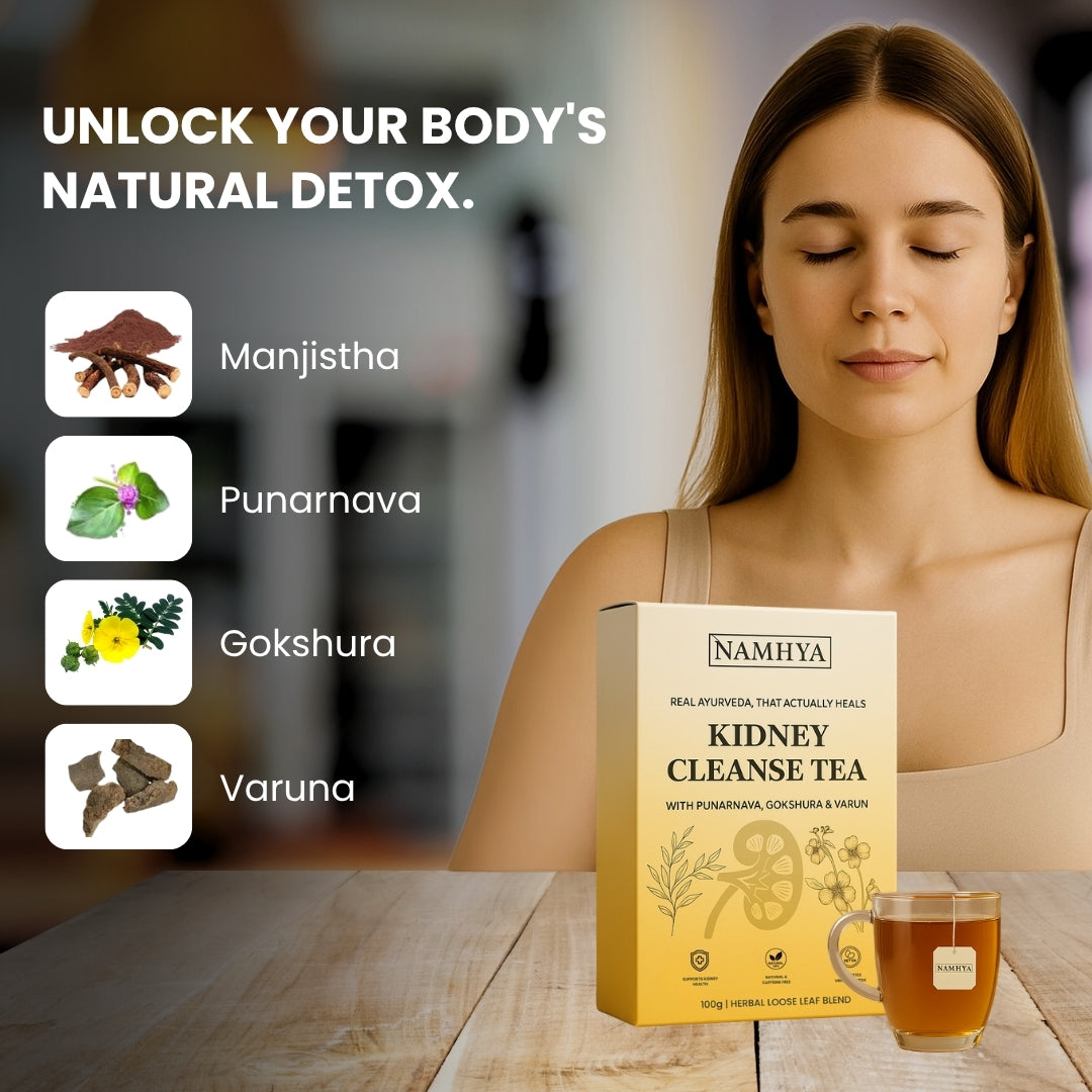 Namhya Kidney Cleanse Tea | 28-Day Ayurvedic Blend for Kidney Detox, Stone Shield & Water-Weight Relief | Sip – Flush – Revive