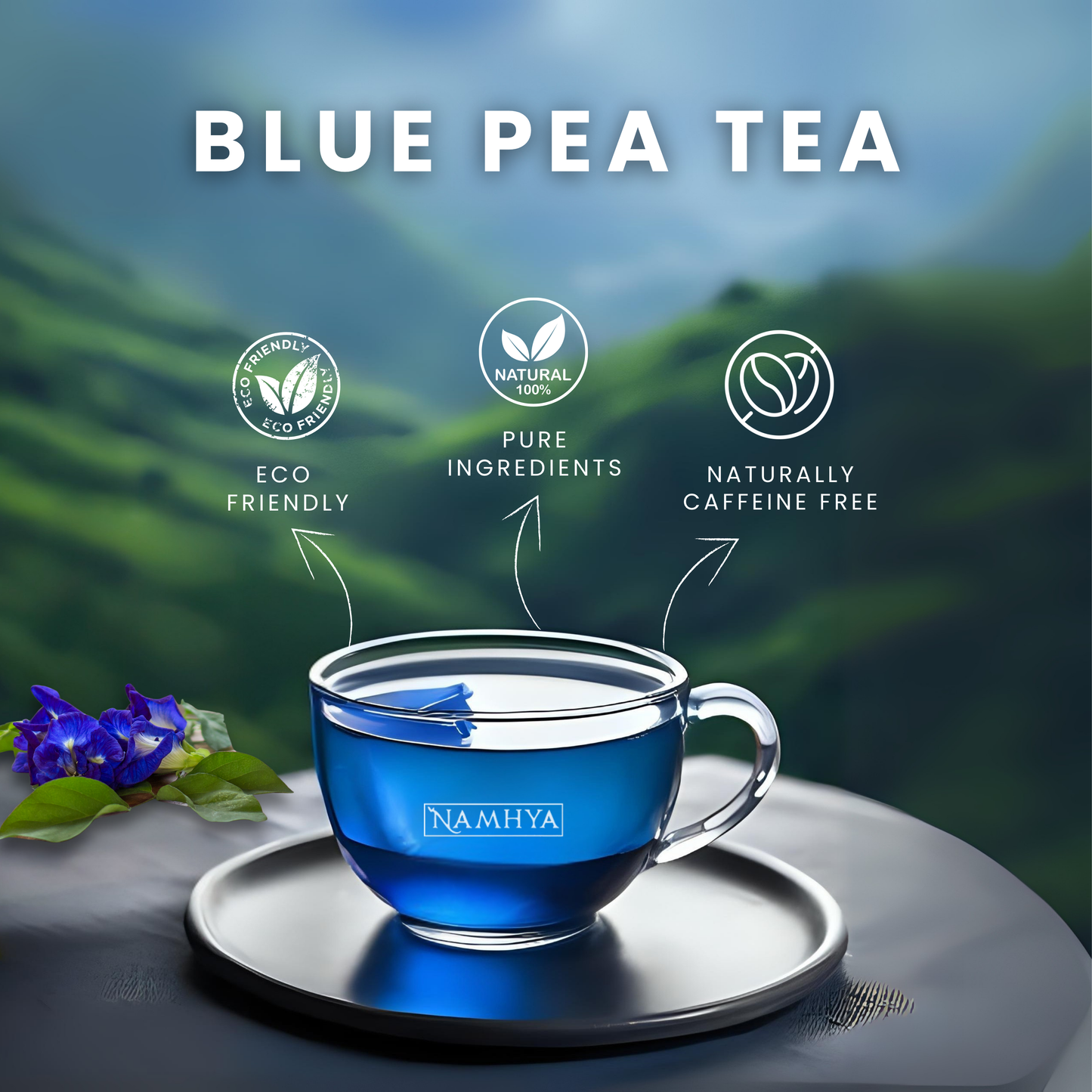 Namhya Blue Pea Tea | 28-Day Ayurvedic Blend for Stress Relief, Better Sleep & Antioxidant Boost | Sip – Calm – Glow