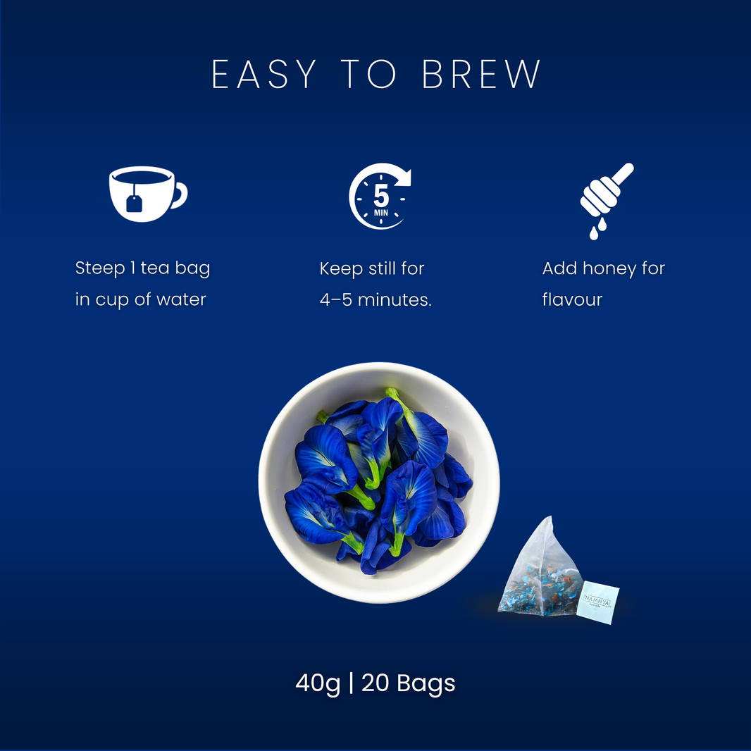 Namhya Blue Pea Tea | 28-Day Ayurvedic Blend for Stress Relief, Better ...