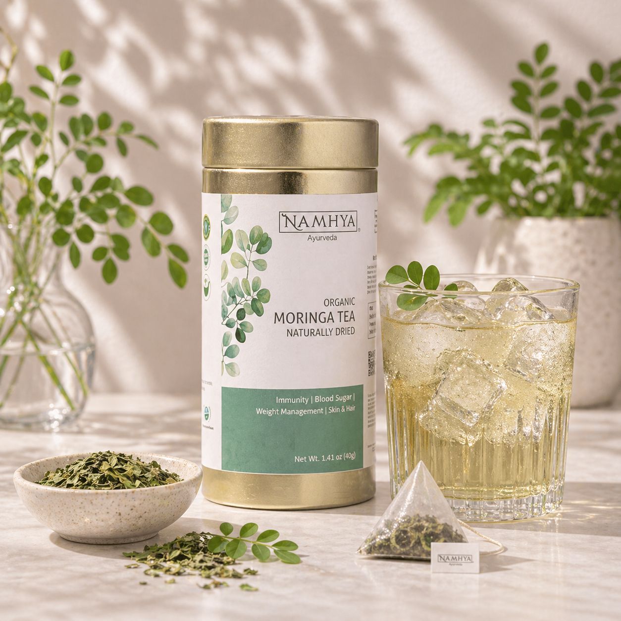 Namhya Organic Moringa Tea | 100% Pure | Weight Management | Skin and Hair Health | 20 Tea Bags