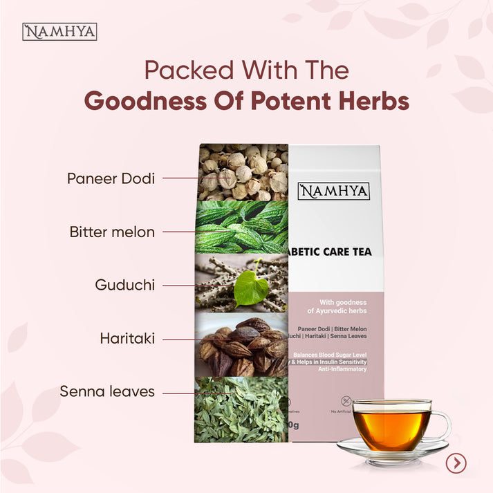 Namhya Diabetic Care Tea with Herbs Paneer Dodi, Senna Leaves