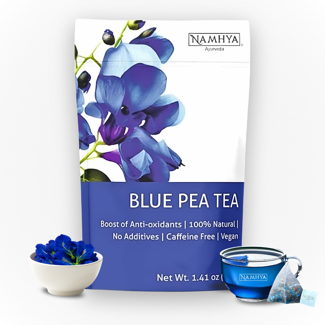 Namhya Blue Pea Tea | 28-Day Ayurvedic Blend for Stress Relief, Better Sleep & Antioxidant Boost | Sip – Calm – Glow