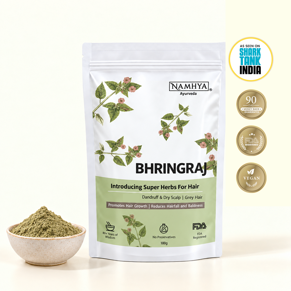 Namhya Bhringraj, Bhringraj Powder, Ayurvedic Bhringraj, hair growth support, dandruff care, dry scalp care, grey hair support, herbal hair care, natural herbal powder, 100g