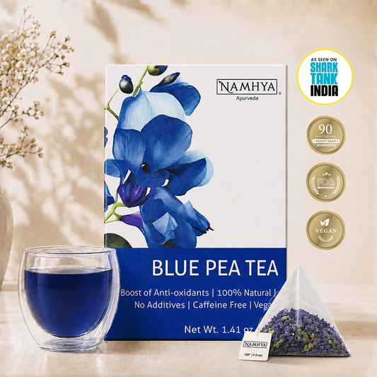 Namhya Blue Pea Tea | 28-Day Ayurvedic Blend for Stress Relief, Better Sleep & Antioxidant Boost | Sip – Calm – Glow