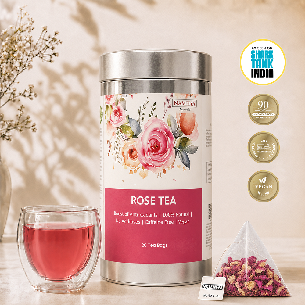Namhya Rose Tea, rose herbal tea, caffeine free tea, natural rose tea, antioxidant tea, floral herbal tea, wellness tea, 20 tea bags, vegan tea