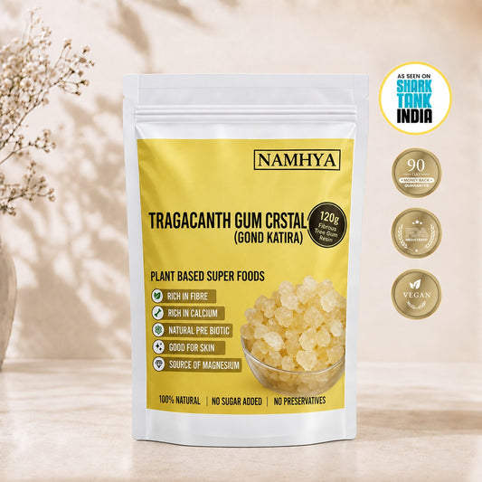 Namhya Gond Katira, Tragacanth Gum Crystals, Gond Katira, natural plant based superfood, dietary fiber, calcium rich food, prebiotic food, magnesium source, 120g