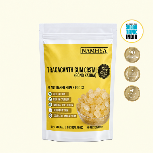 Namhya Gond Katira, Tragacanth Gum Crystals, Gond Katira Crystals, edible gum crystals, natural plant based superfood, dietary fibre, calcium rich food, natural prebiotic, skin wellness, vegan superfood, 120g