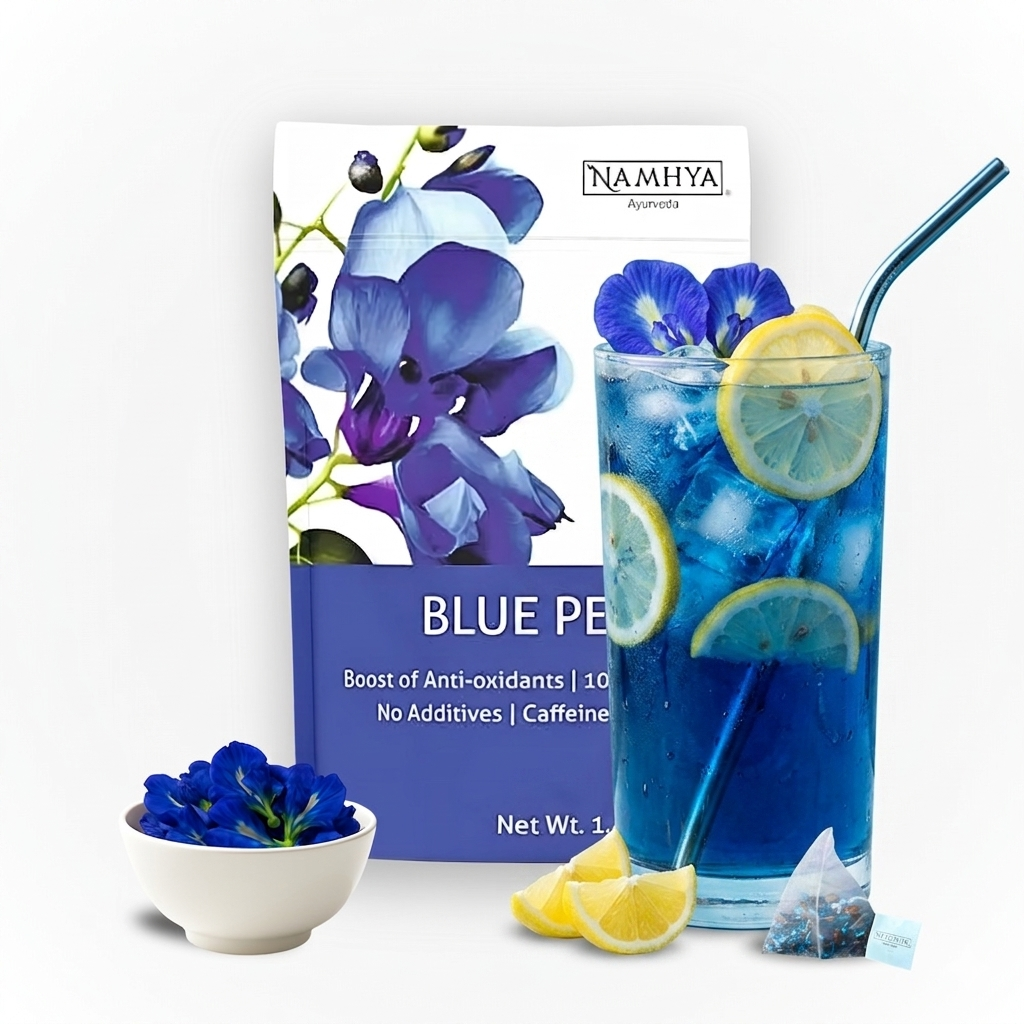 Namhya Blue Pea Tea | 28-Day Ayurvedic Blend for Stress Relief, Better Sleep & Antioxidant Boost | Sip – Calm – Glow