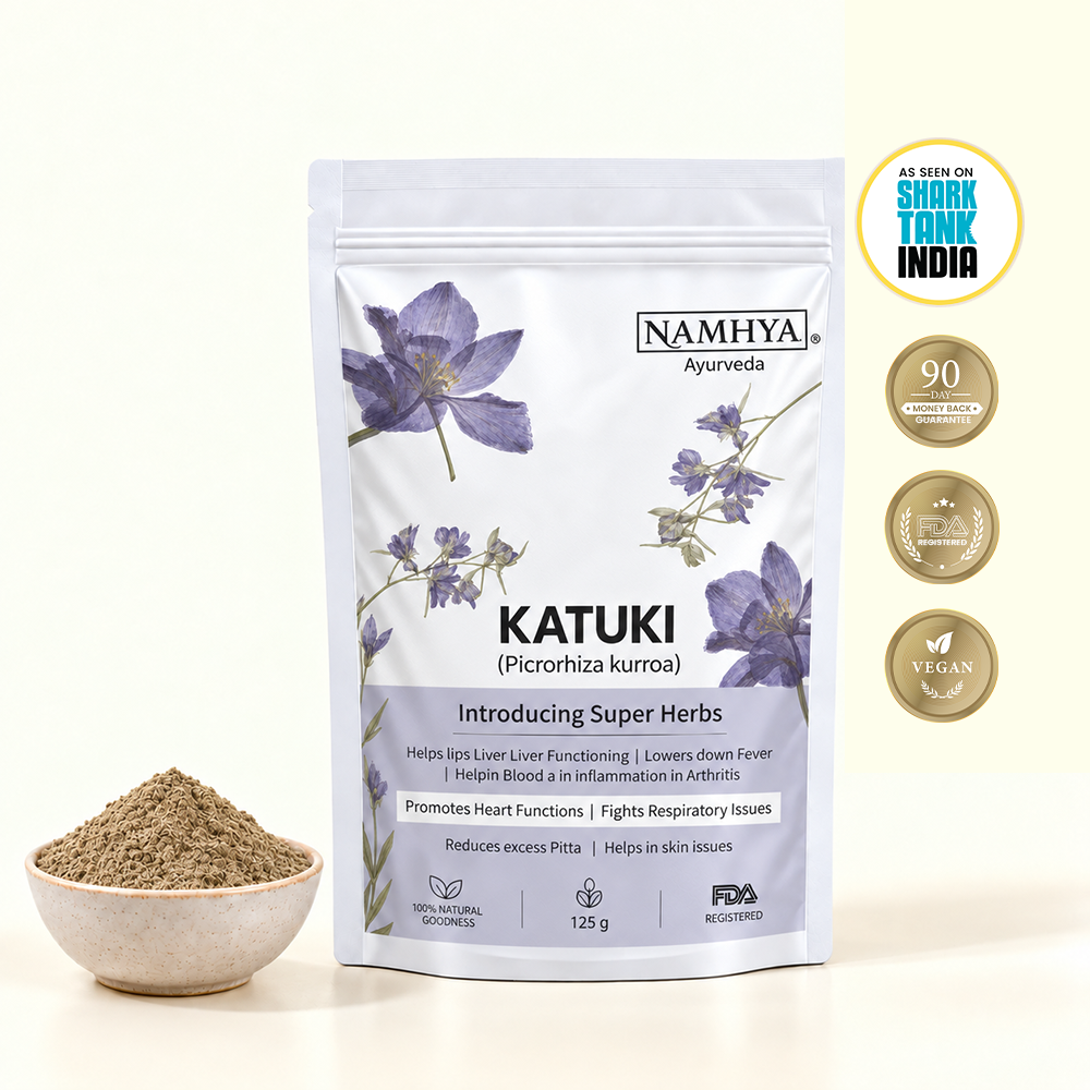 Namhya Katuki, Katuki Powder, Picrorhiza kurroa, Ayurvedic herbal powder, liver health, digestive wellness, respiratory support, natural herbal supplement, 125g