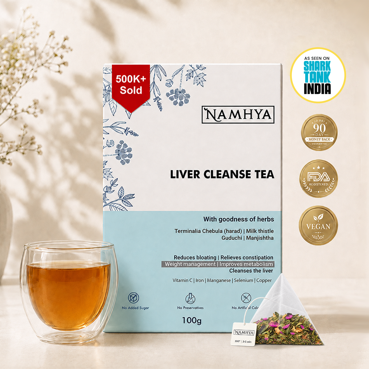 Namhya Liver Cleanse Tea | Milk Thistle + 8 Ayurvedic Herbs for Fatty Liver & Hepatic Detoxification