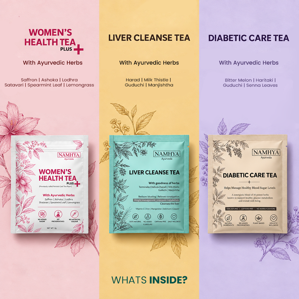 Namhya Women's Health Tea, Liver Cleanse Tea, Diabetic Care Tea, Ayurvedic herbal tea, women's wellness tea, liver cleanse tea, blood sugar support tea, herbal wellness, Ayurvedic tea collection, digestive health