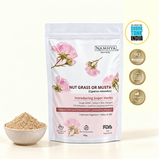 Namhya Nut Grass or Musta, Nut Grass Powder, Cyperus rotundus, Ayurvedic herbal powder, Musta Churna, digestive health, IBS support, natural herbal supplement, 100g