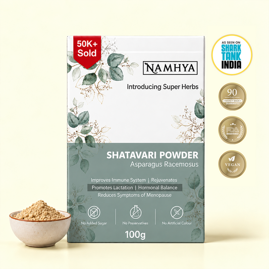 Namhya Shatavari Powder, Asparagus racemosus, Ayurvedic Shatavari churna, women's wellness, hormonal balance support, menopause support, herbal powder, natural Ayurvedic supplement, no added sugar, 100g