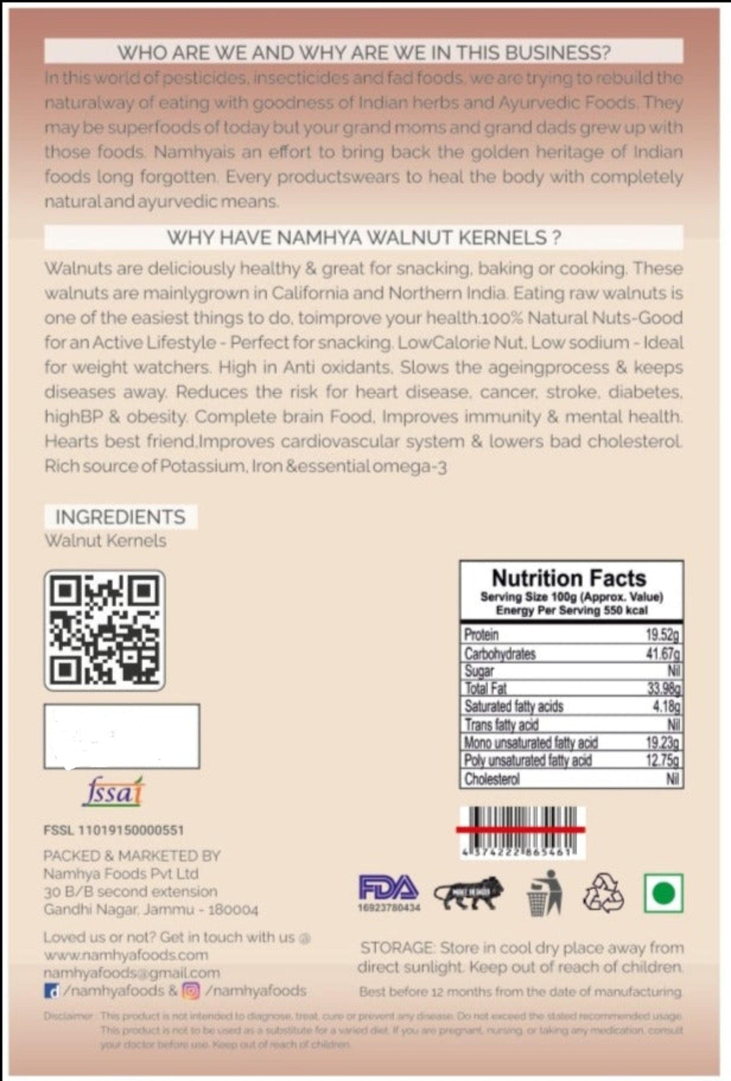Namhya Kashmiri Walnut Kernels-Rich in Antioxidants & Healthy Fats(200g).